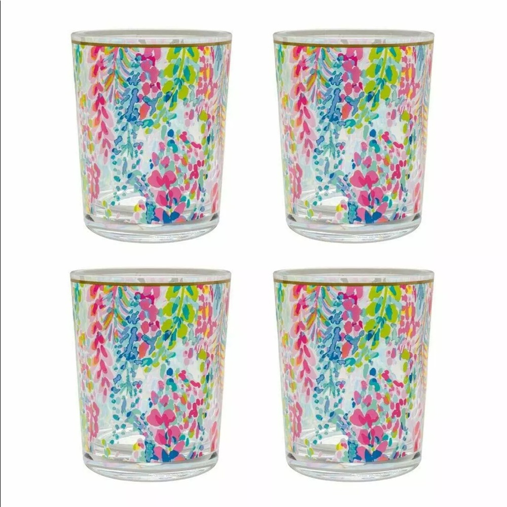 Lilly Pulitzer acrylic lo-ball glasses. Set of 4.